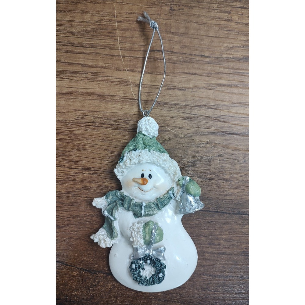Vtg Fireside Gifts Snowman Wearing Green Hat Scarf 3.5" Christmas Ornament B5